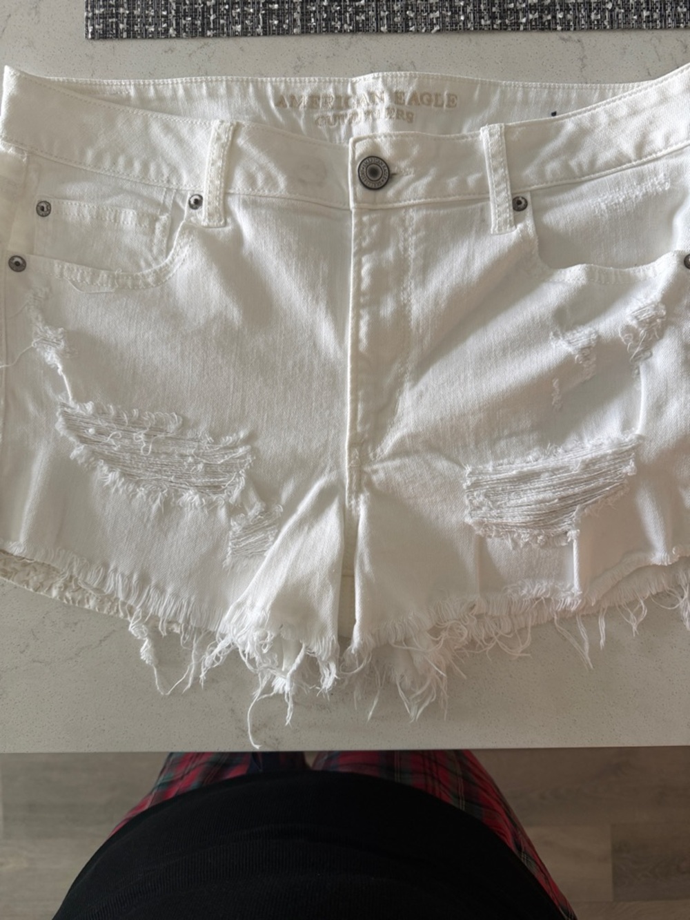 American Eagle Outfitters White Distressed Denim Cutoff Shorts